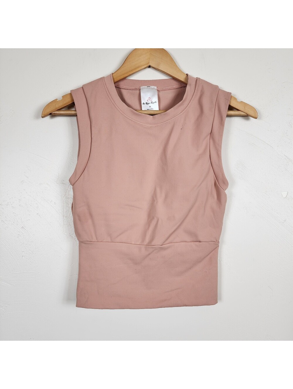 AS ROSE RICH Workout Tank Top Built In Bra Dusty Pink Crop Medium M